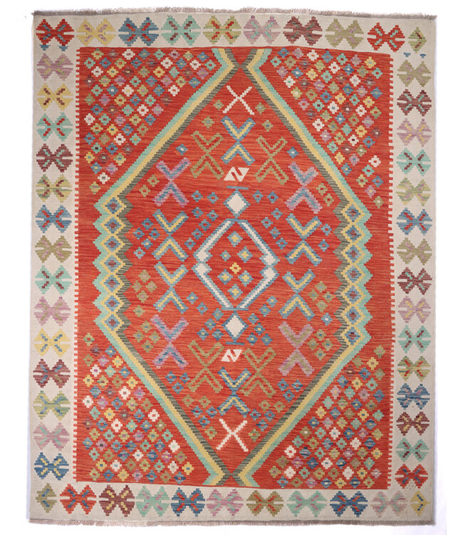 246x200 cm Handgeweven Traditionele Kelim Vloerkleed Wol Tapijt