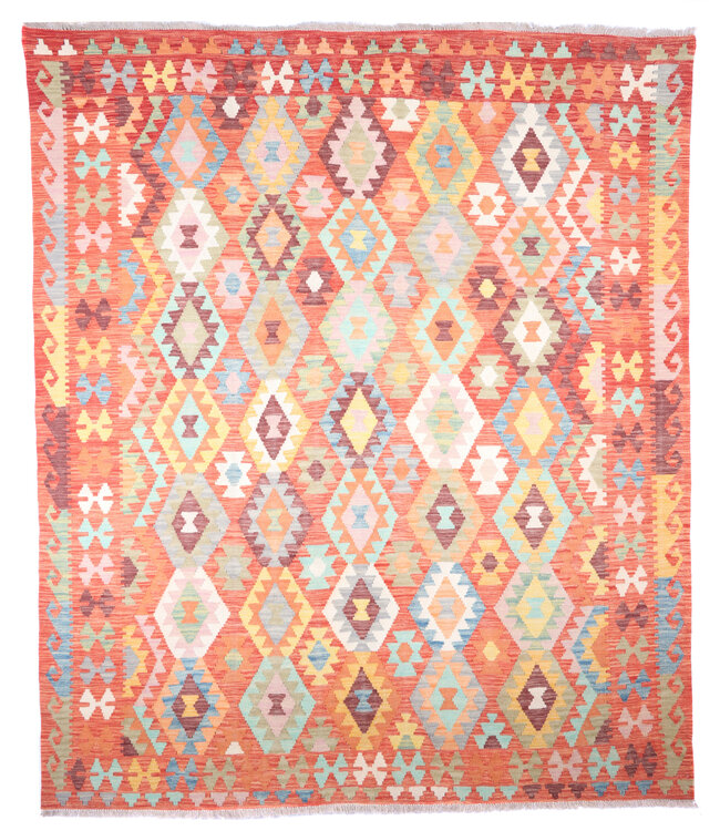 245x206 cm Handwoven Traditional Kelim Area Rug Wool Carpet