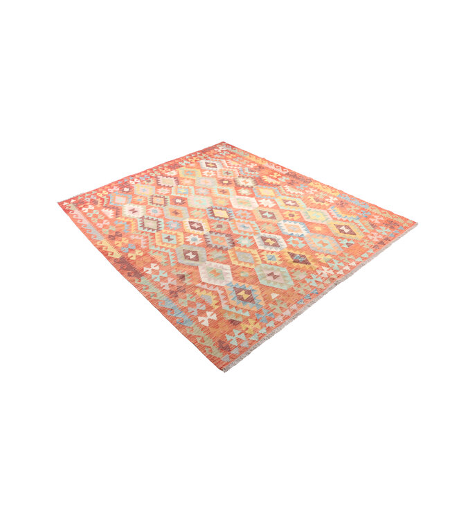 245x206 cm Handgeweven Traditionele Kelim Vloerkleed Wol Tapijt