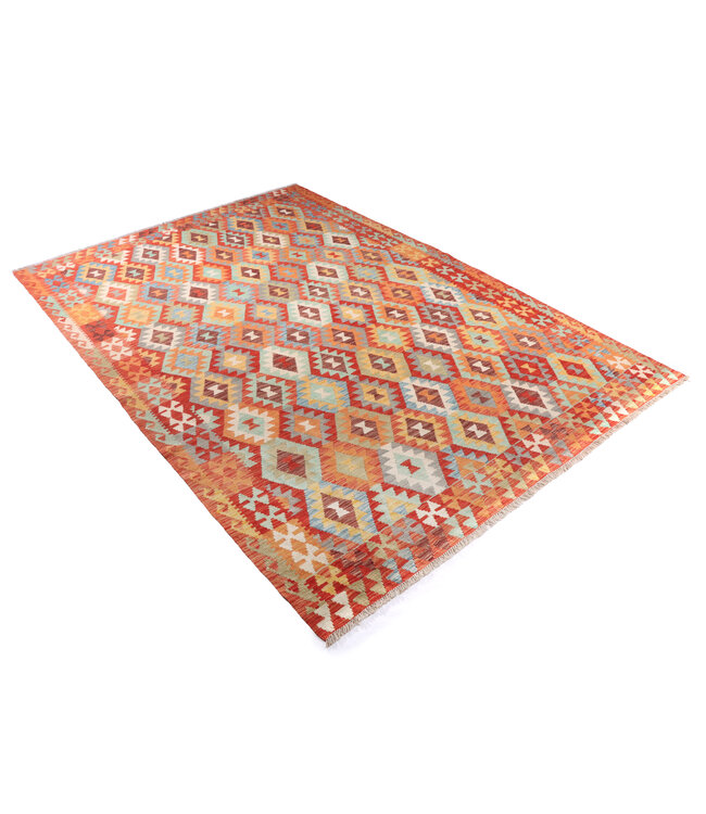 300x204 cm Handgeweven Traditionele Kelim Vloerkleed Wol Tapijt