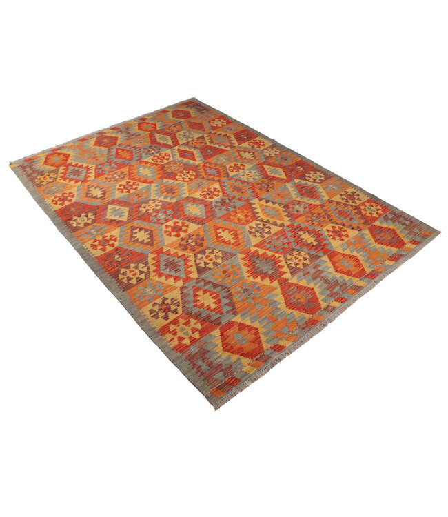 248x177 cm Handgeweven Traditionele Kelim Vloerkleed Wol Tapijt