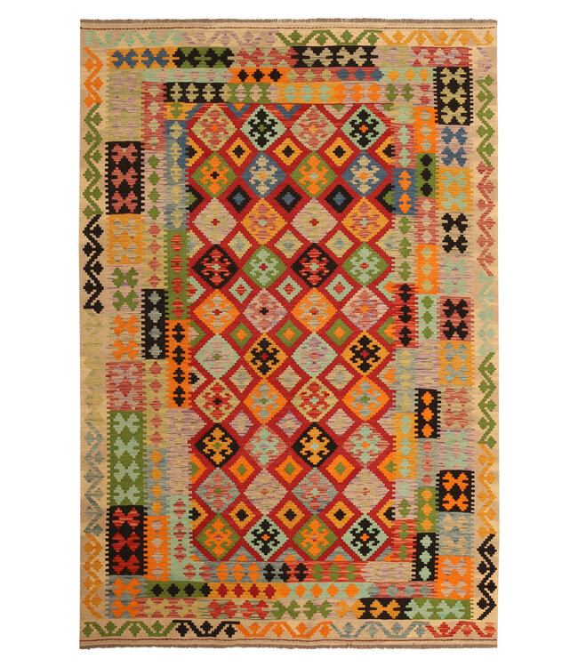 294x200cm Handgeweven Traditionele Kelim Vloerkleed Wol Tapijt