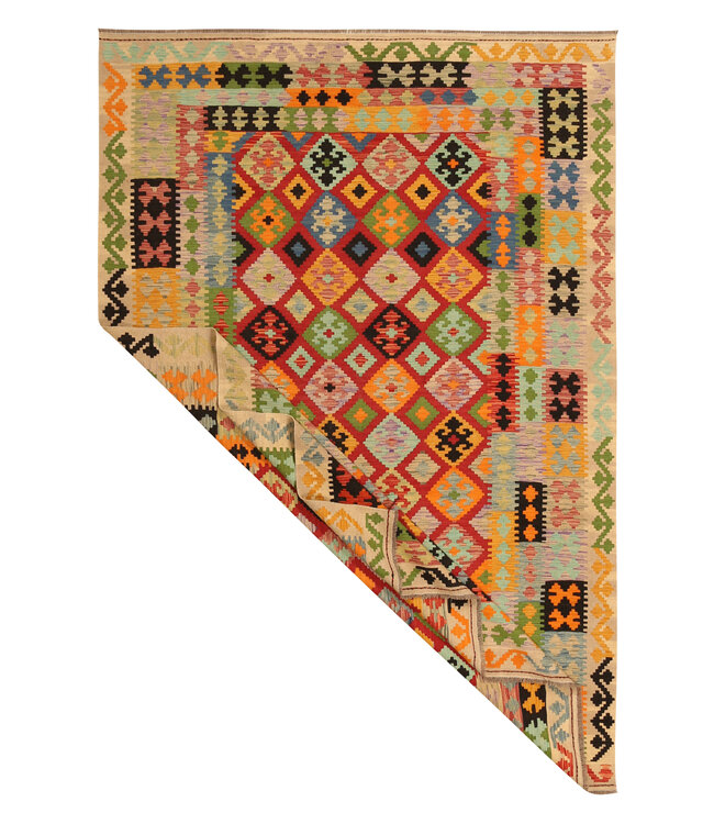 294x200cm Handgeweven Traditionele Kelim Vloerkleed Wol Tapijt