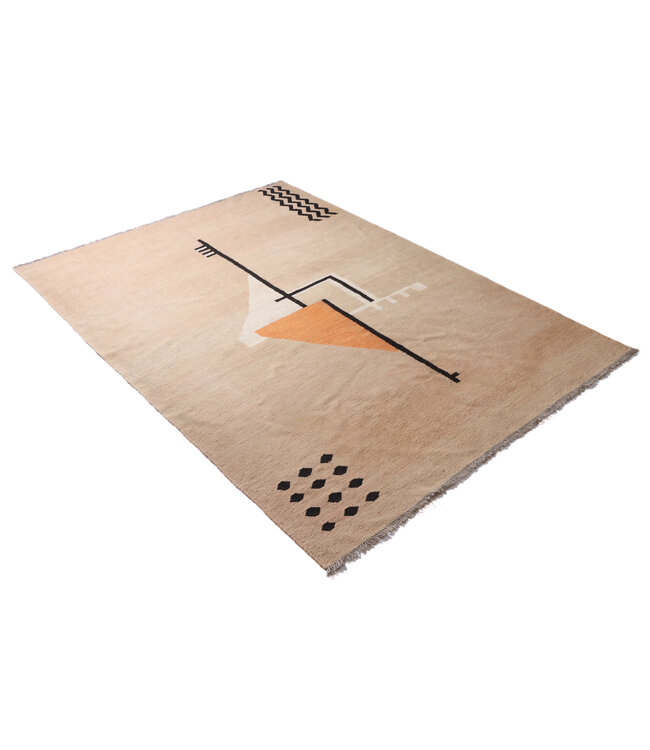 242x173 cm Handwoven Modern Red Wool Kilim Rug