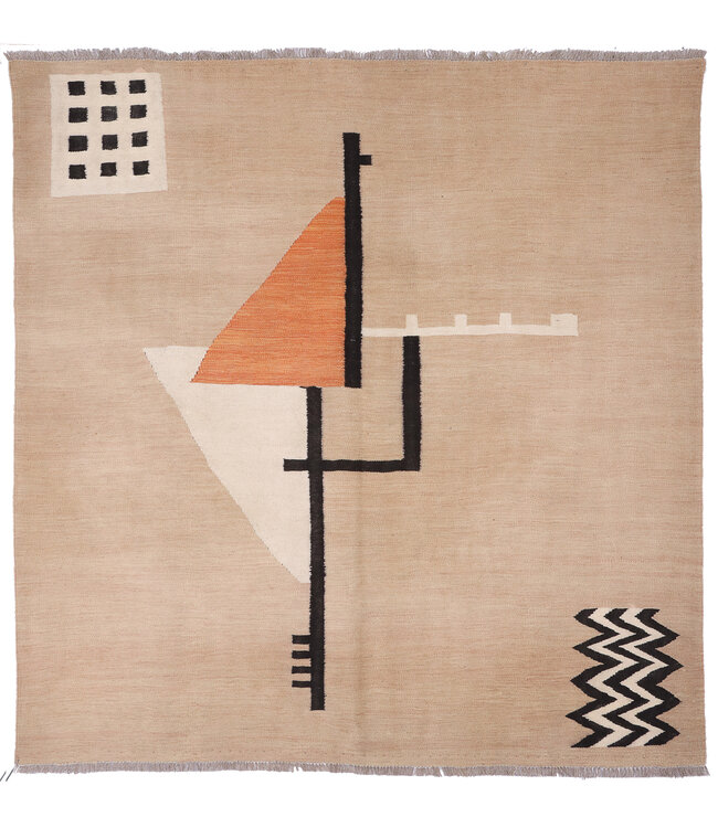 183x180 cm Handwoven Modern Red Wool Kilim Rug