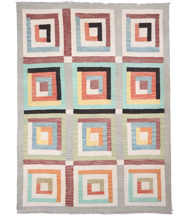 209x151 cm Handgewebter Moderner  Woll-Kelim-Teppich