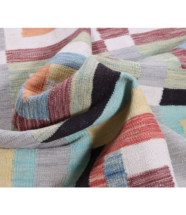 209x151 cm Handwoven Modern Red Wool Kilim Rug