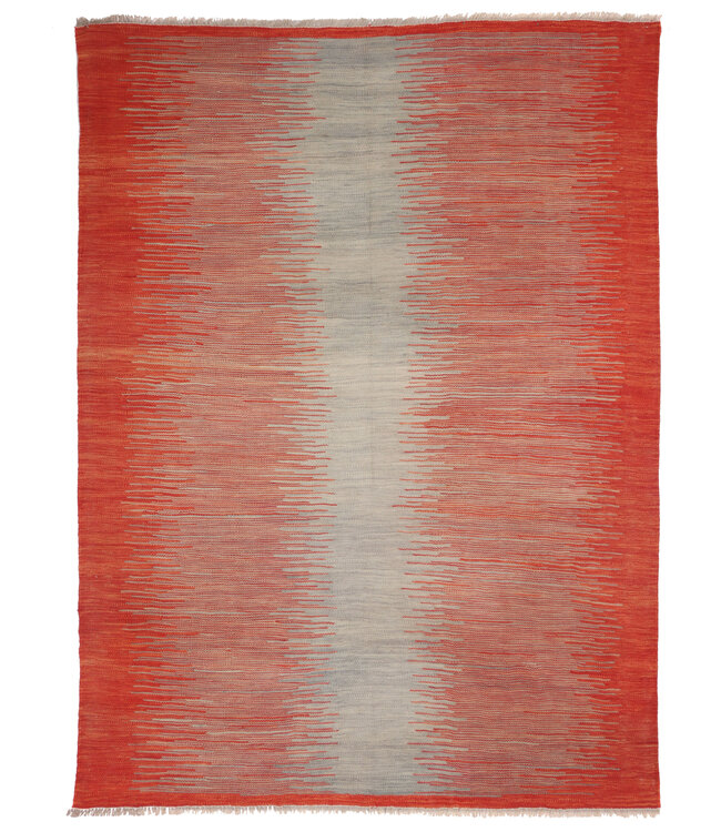 202x148 cm Handwoven Modern Red Wool Kilim Rug