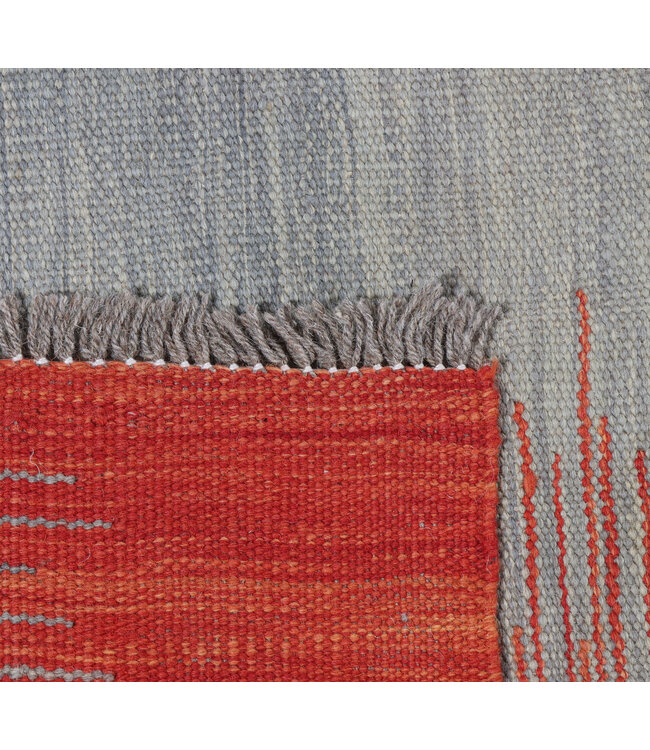 202x148 cm Handwoven Modern Red Wool Kilim Rug