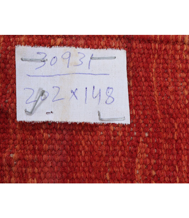 202x148 cm Handwoven Modern Red Wool Kilim Rug