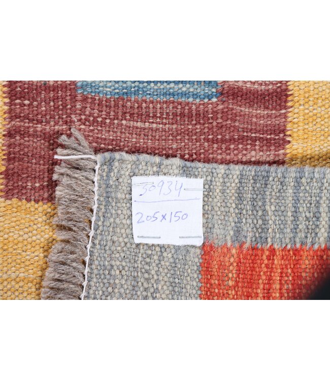 205x150 cm Handgewebter Moderner  Woll-Kelim-Teppich
