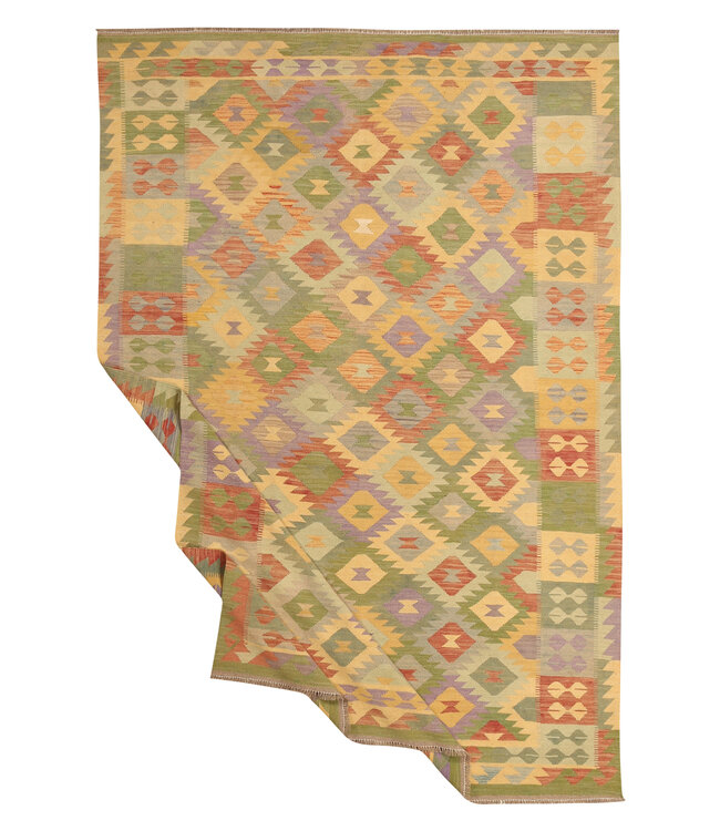 294x200cm Handgewebter Traditioneller Kelim Teppich Woll