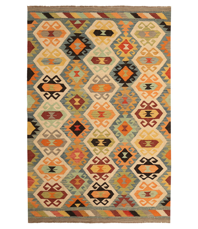 293x195cm Handgeweven Traditionele Kelim Vloerkleed Wol Tapijt