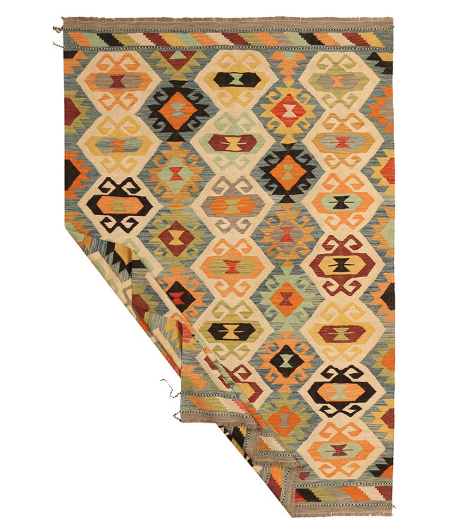 293x195cm Handgewebter Traditioneller Kelim Teppich Woll