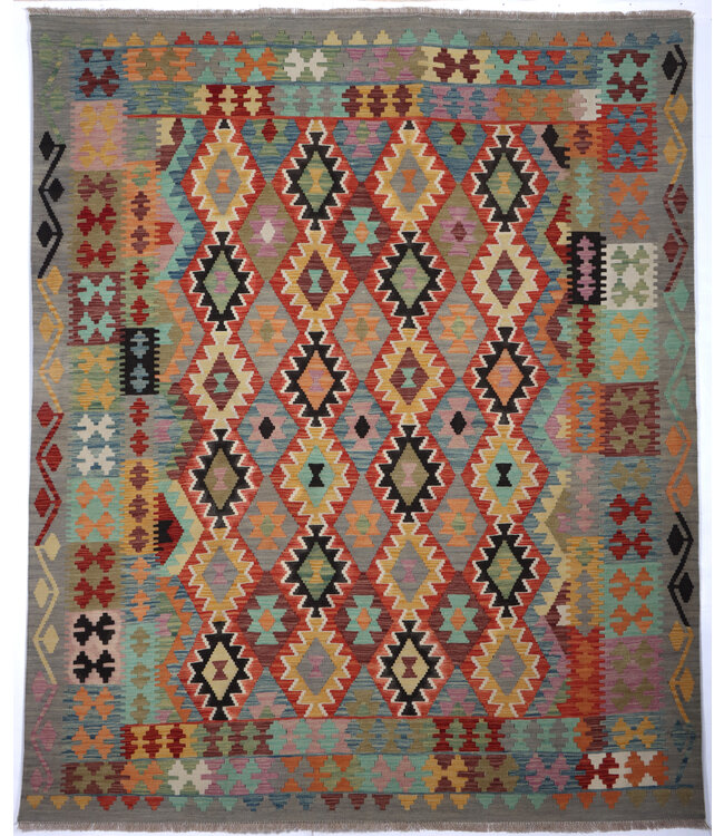 242x203cm Handgeweven Traditionele Kelim Vloerkleed Wol Tapijt