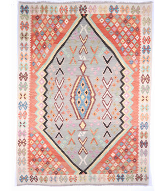 Kelimshop 244x197cm Handgewebter Traditioneller Kelim Teppich Woll