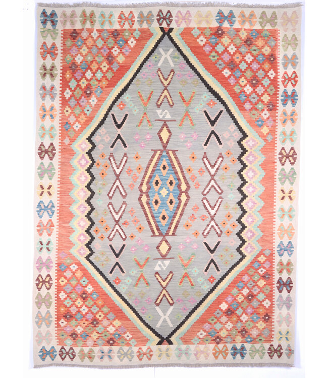 244x197cm Handwoven Traditional Kelim Area Rug Wool Carpet