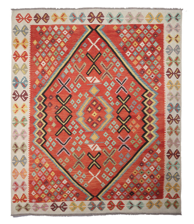 242x200 cm Handgeweven Traditionele Kelim Vloerkleed Wol Tapijt