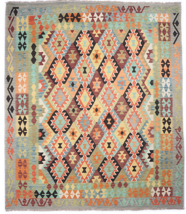 Kelimshop 241x205 cm Handgeweven Traditionele Kelim Vloerkleed Wol Tapijt