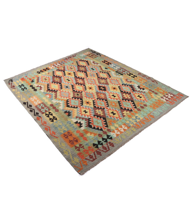 241x205 cm Handwoven Traditional Kelim Area Rug Wool Carpet