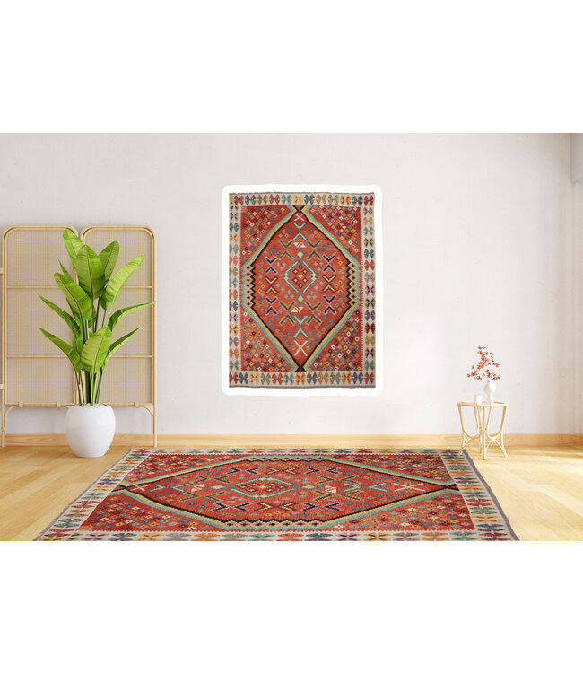 246x197 cm Handgewebter Traditioneller Kelim Teppich Woll