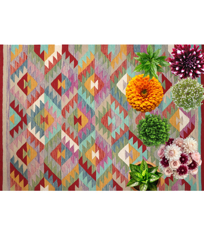 200x145 cm Handgeweven Multicolour Traditioneel Kelim Tapijt