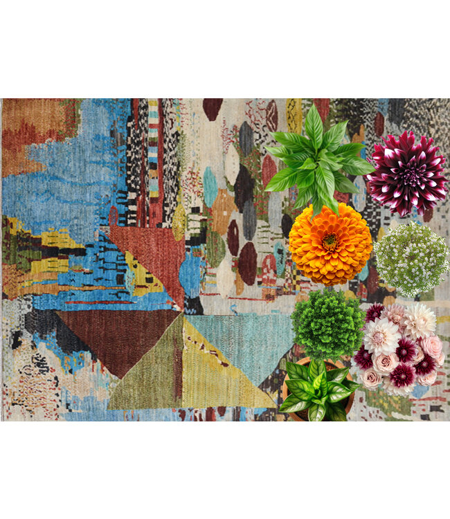 295x212 cm Abstrakte Bodenkunst – Farbenfrohes Meisterwerk für jedes Interieur