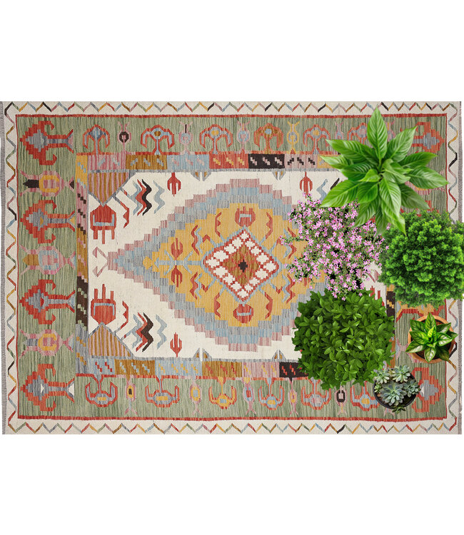 242x177 cm Handgewebter Traditioneller Naila Kelim Teppich Woll