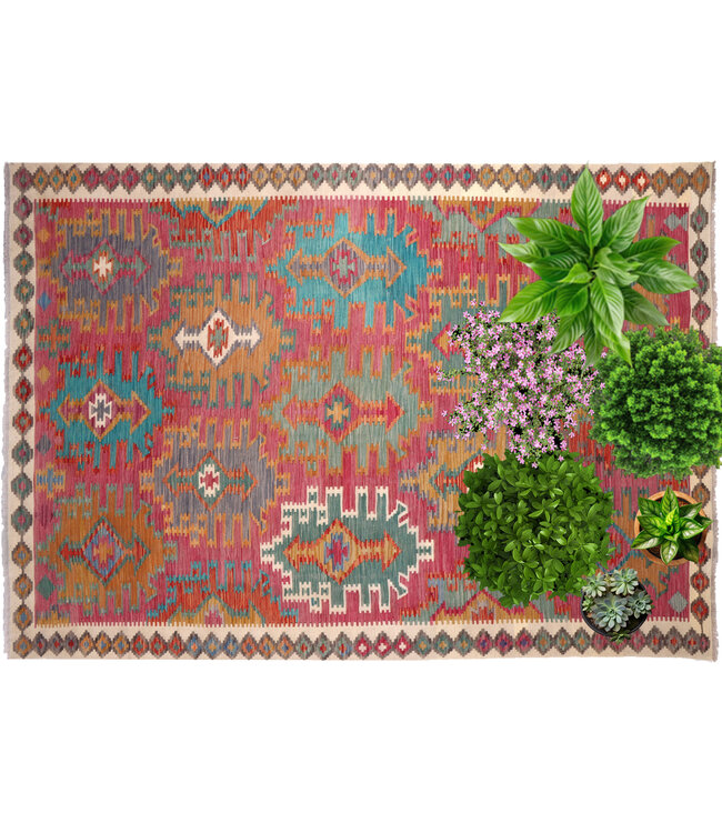 302x199  cm Handmade Afghan Traditional Kelim Area Rug Wool Carpet -