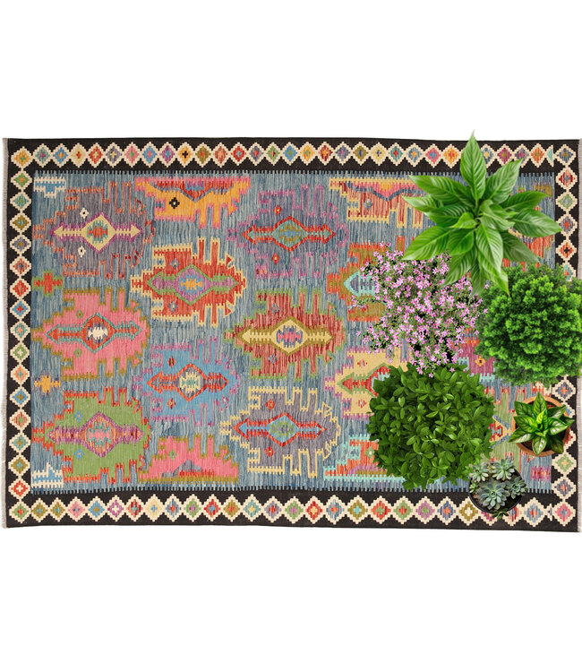 Naila kelim  Handgemacht  291x196 cm  Traditional Wolle Kelim Teppich