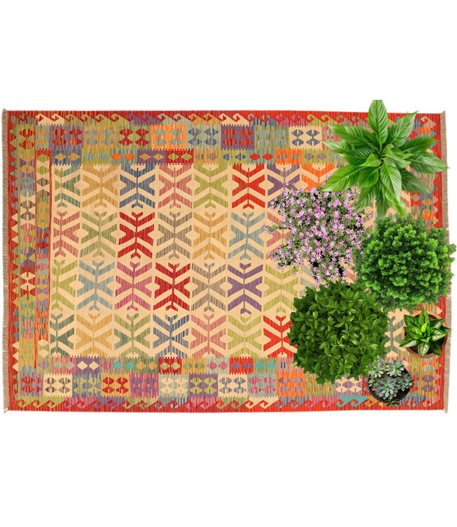 Handgemaakt Oosters Kelim Wol Vloerkleed 303x200 cm