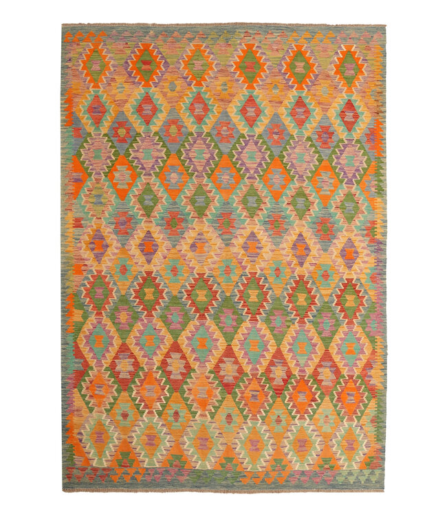 290x204cm Handgeweven Traditionele Kelim Vloerkleed Wol Tapijt