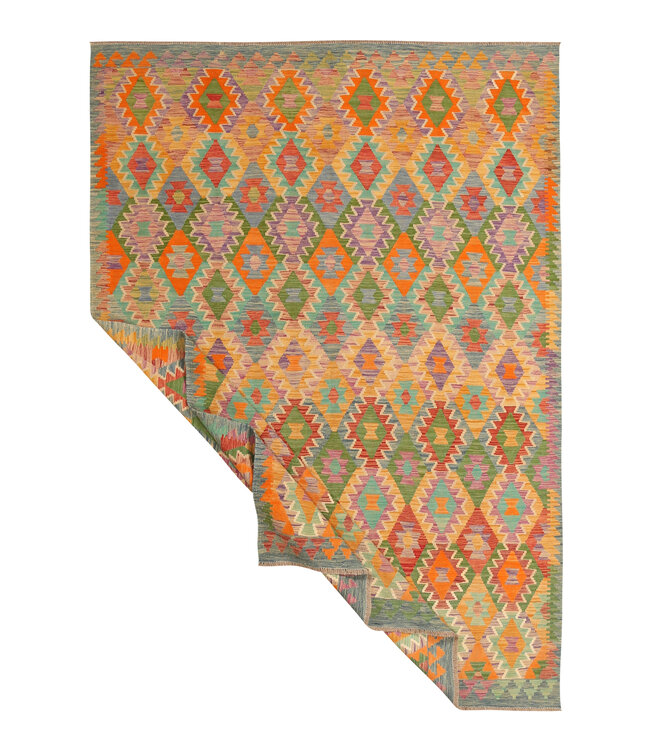 290x204cm Handgeweven Traditionele Kelim Vloerkleed Wol Tapijt