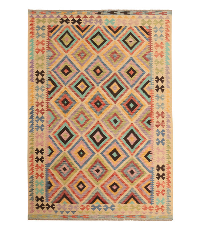 294x202cm Handgewebter Traditioneller Kelim Teppich Woll