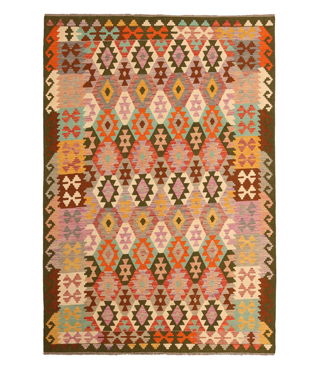 303x209cm Handgewebter Traditioneller Kelim Teppich Woll