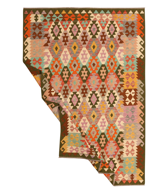 303x209cm Handgewebter Traditioneller Kelim Teppich Woll