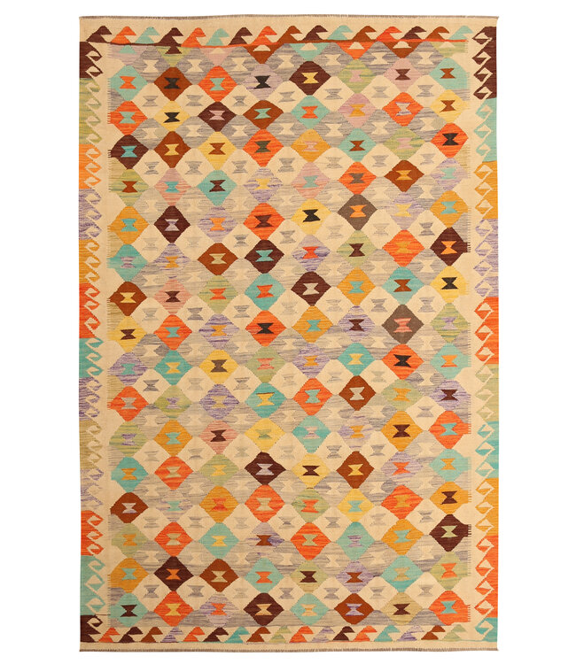 300x200cm Handgewebter Traditioneller Kelim Teppich Woll