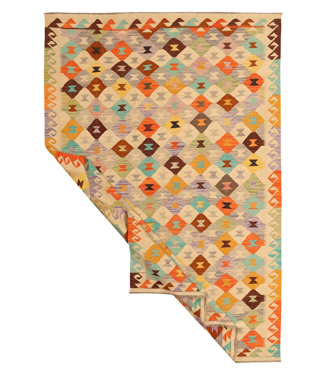 300x200cm Handgewebter Traditioneller Kelim Teppich Woll