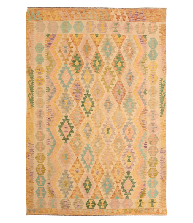 291x195cm Handgeweven Traditionele Kelim Vloerkleed Wol Tapijt