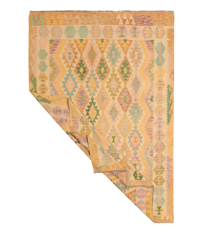 291x195cm Handgeweven Traditionele Kelim Vloerkleed Wol Tapijt