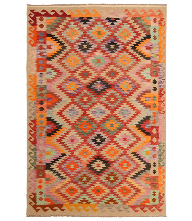 302x196cm Handgeweven Traditionele Kelim Vloerkleed Wol Tapijt