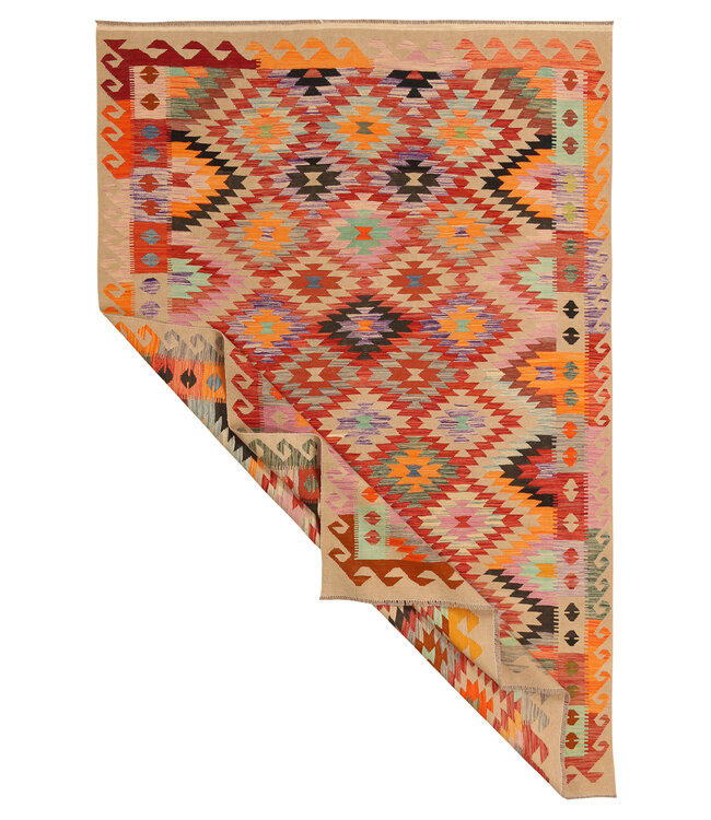 302x196cm Handgewebter Traditioneller Kelim Teppich Woll