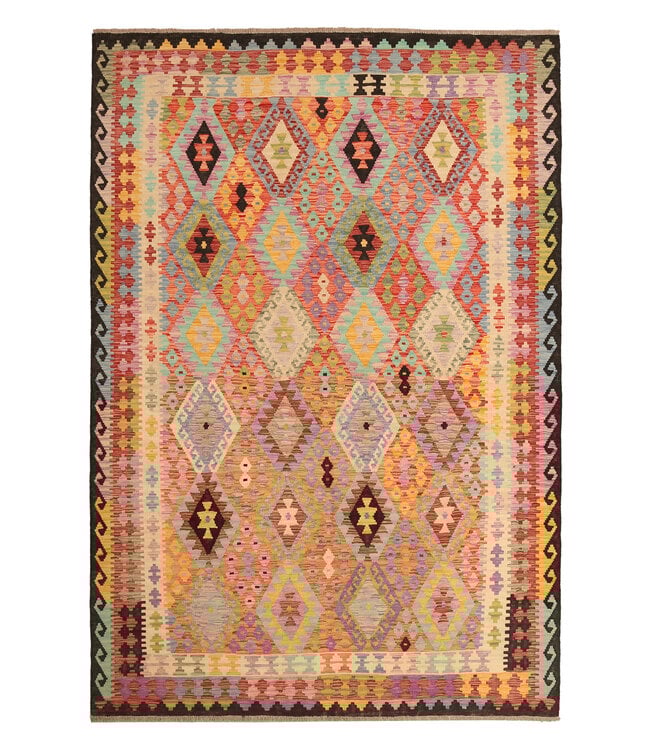 301x207cm Handgewebter Traditioneller Kelim Teppich Woll