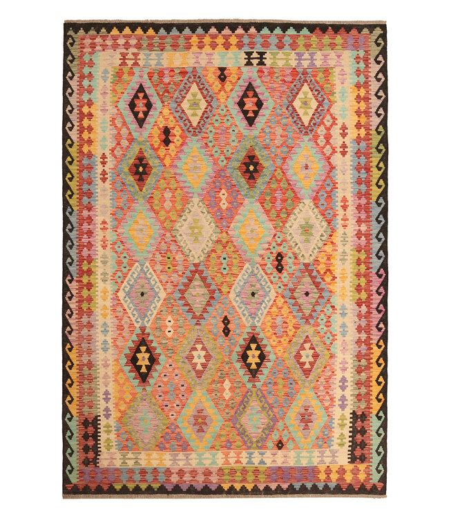 301x207cm Handgeweven Traditionele Kelim Vloerkleed Wol Tapijt