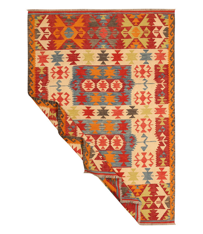 295x204cm Handgewebter Traditioneller Kelim Teppich Woll