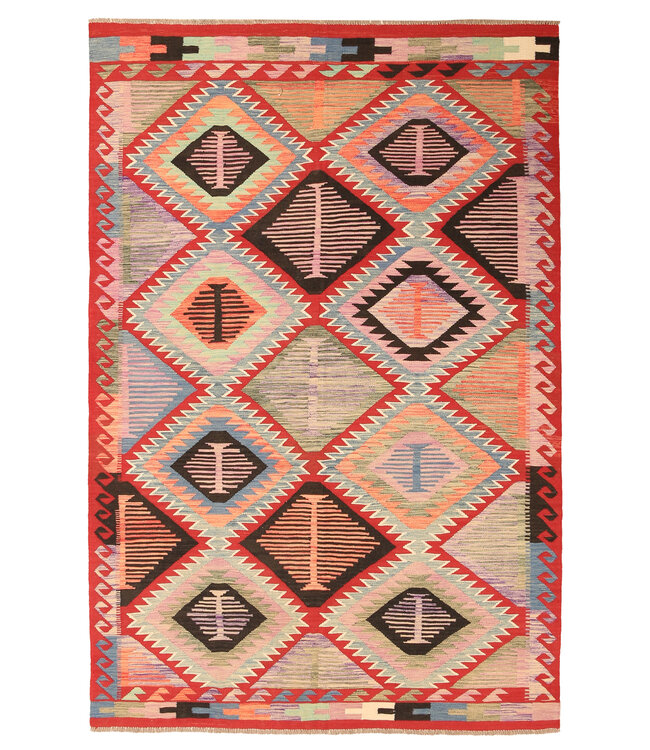 303x198cm Handgewebter Traditioneller Kelim Teppich Woll