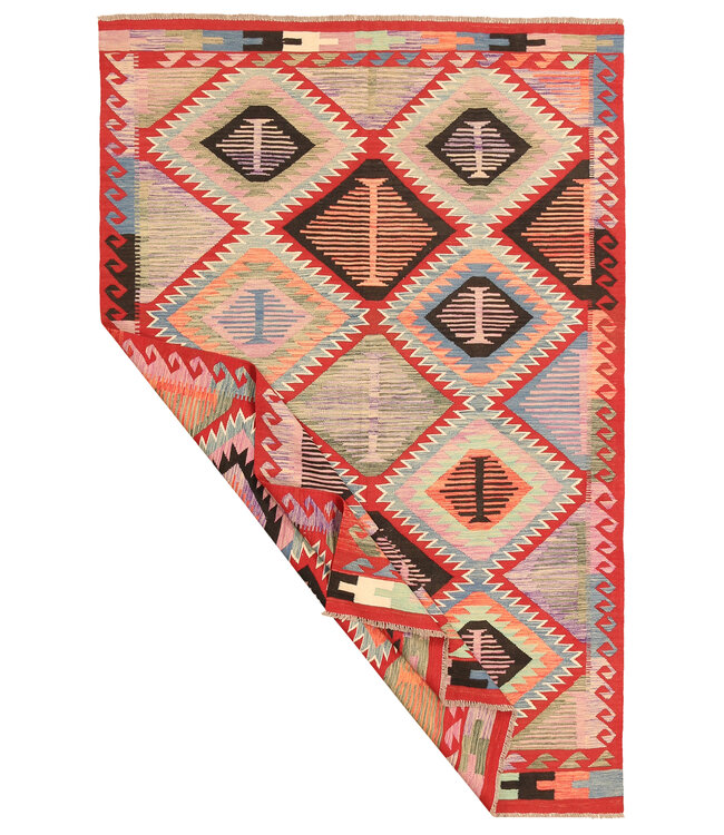 303x198cm Handgeweven Traditionele Kelim Vloerkleed Wol Tapijt