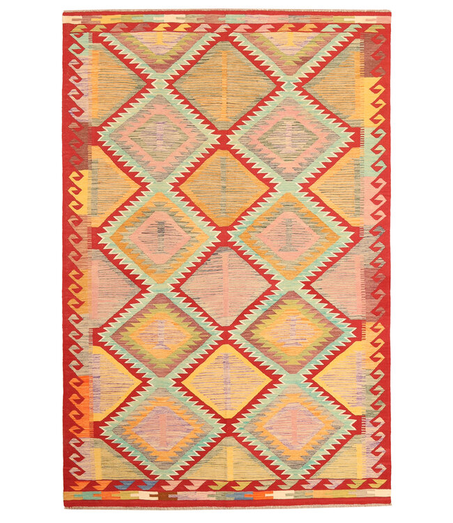 302x198cm Handgewebter Traditioneller Kelim Teppich Woll