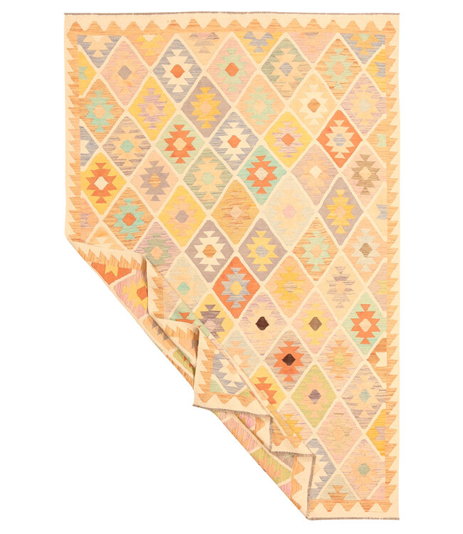 302x201cm Handgeweven Traditionele Kelim Vloerkleed Wol Tapijt