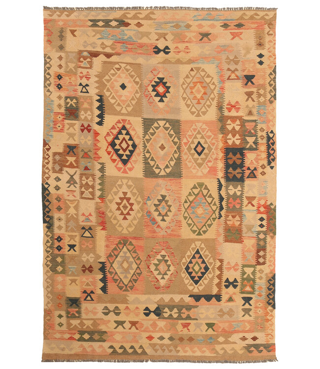 306x199cm Handgeweven Traditionele Kelim Vloerkleed Wol Tapijt